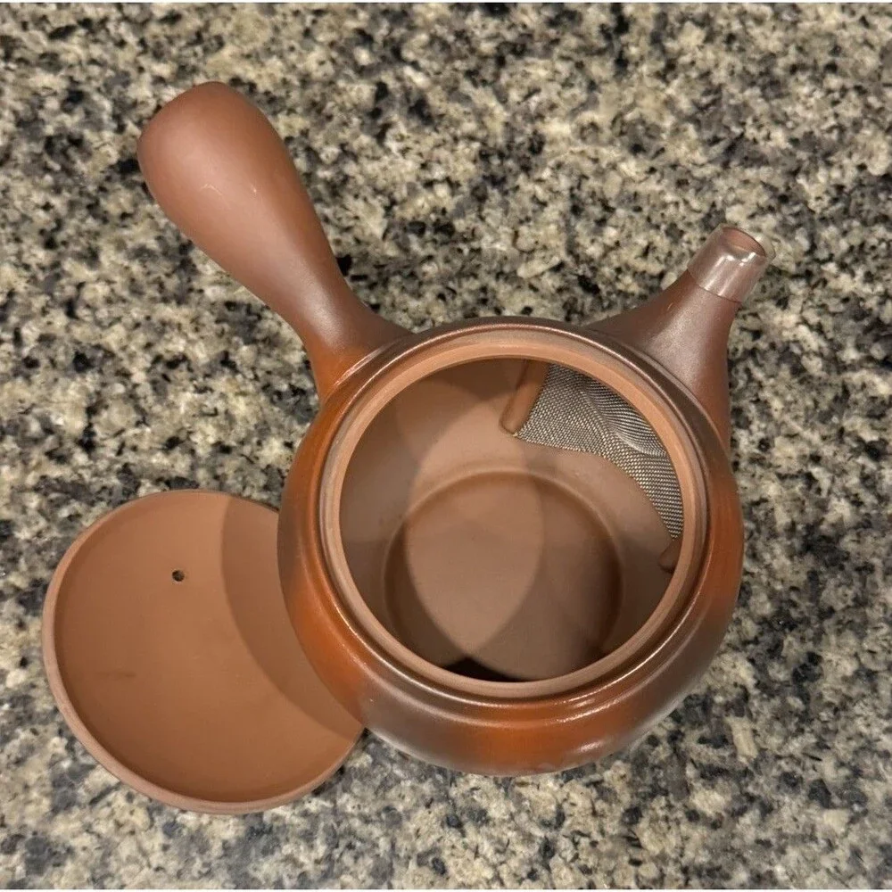Japanese Tokoname Ware Kyusu Teapot 'Clay-Round' 360ml for Gift